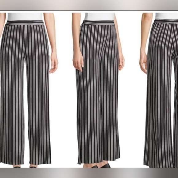 NEW RENVY Black and White Stripes with Side-Slit Wide Leg Pants NWOT - Picture 2 of 16